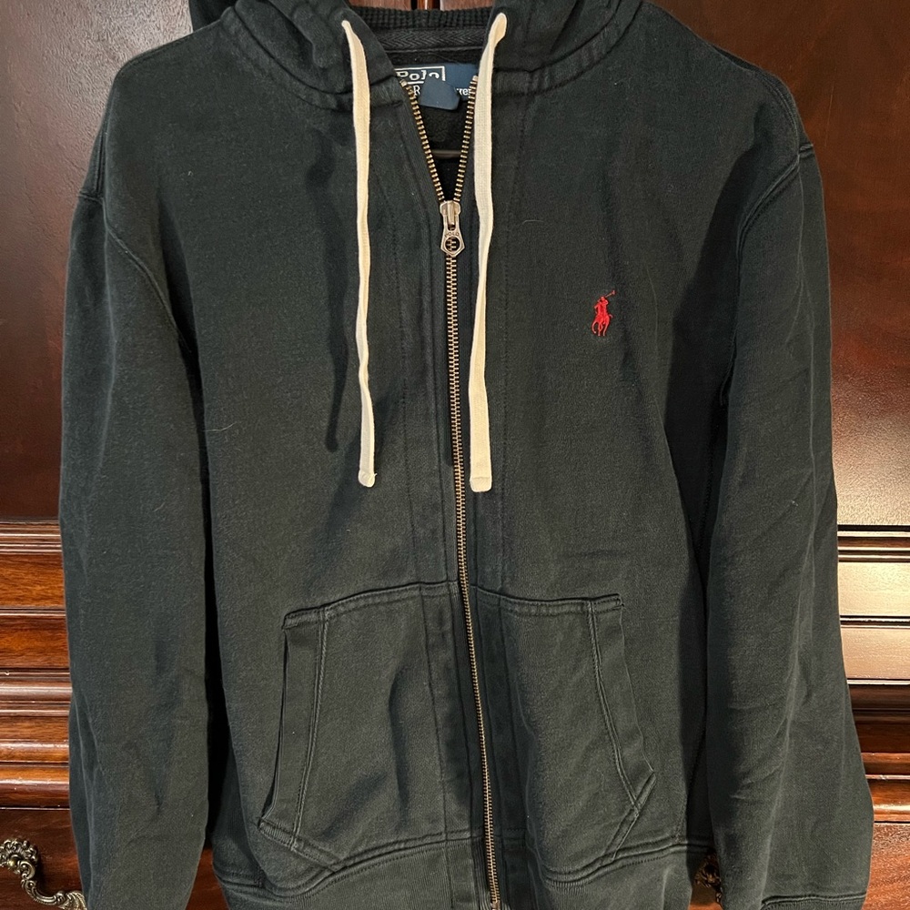 Ralph Lauren Zip-Up Hoodie Jacket with Red Polo Emblem